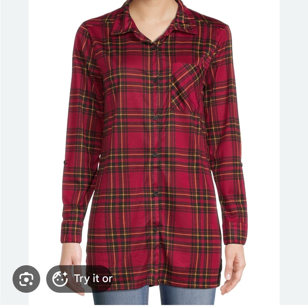 New York Laundry tunic, NWT Red Plaid Long Sleeve Shirt, red plaid tunic small